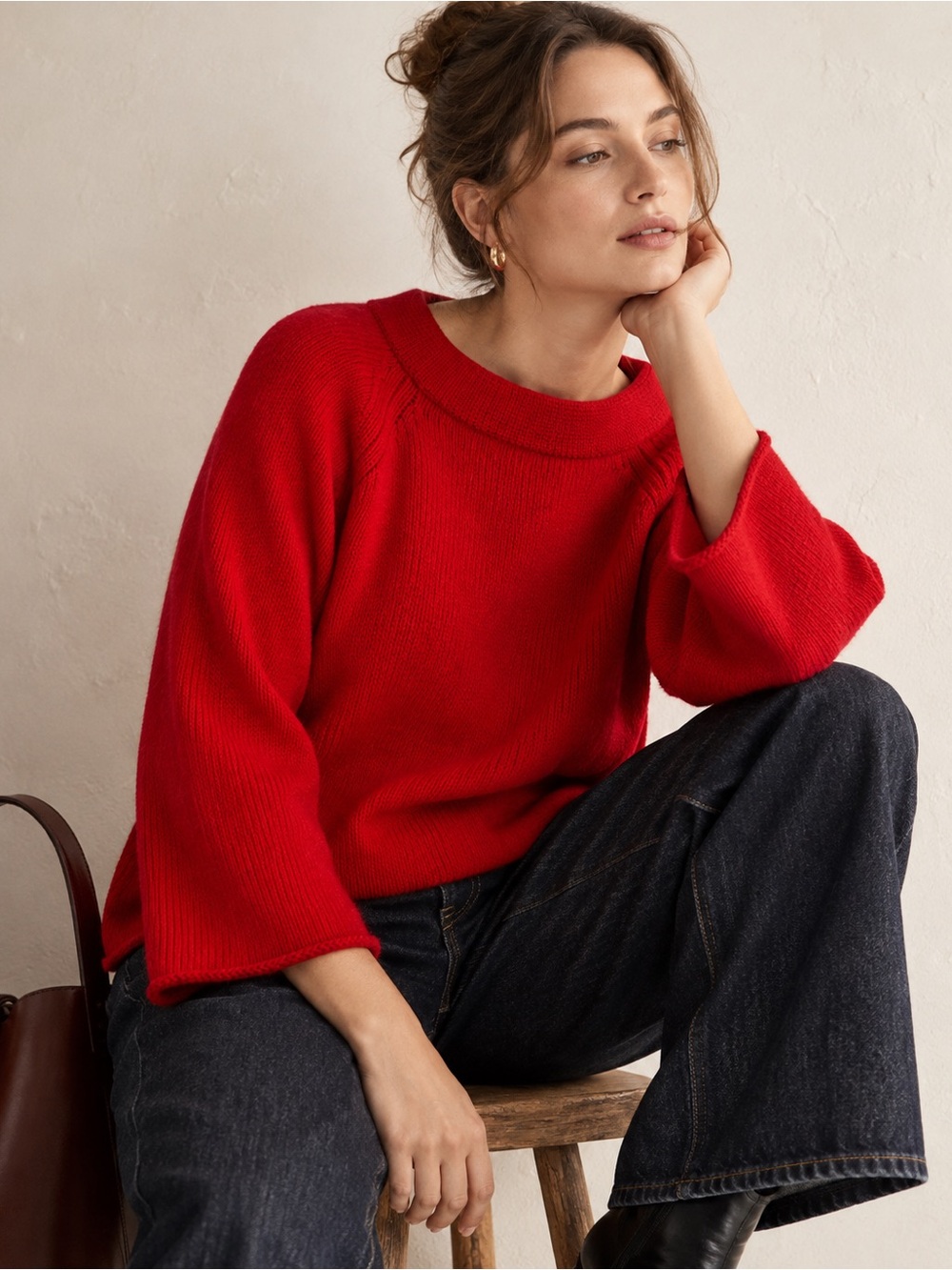 J.Crew Red Wool Cashmere Blend Wide Sleeve Sweater Size L